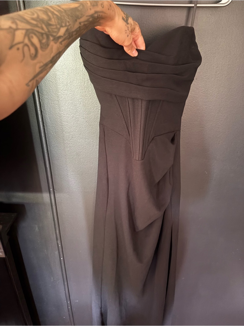 Fashion Nova Black Strapless Pleated Bust Evening Dress